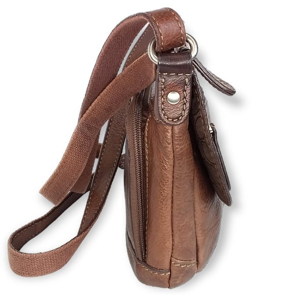 Vintage Fossil Crosstown Crossbody Bag Brown Pebbled Leather Multi Compartment - Picture 8 of 12